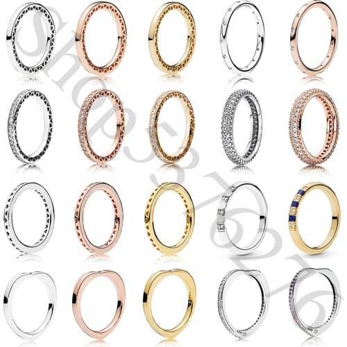 Real 925 Sterling Silver Classic Sparkle Signature Hearts Arc of Love Fashion Ring For Pandora Women Bead Charm Gift DIY Jewelry