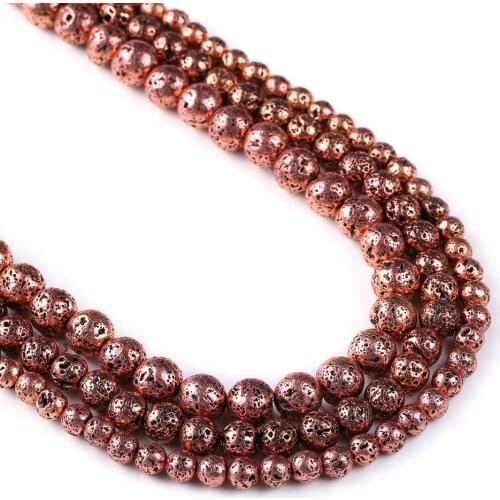 Rose Gold Lava Rock Beads Natural Gemstone Round Loose Beads 15 inch Full Strand, Size 6mm,8mm,10mm