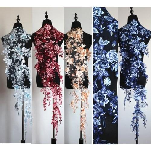 1Pc Beaded 3D Embroidery Lace Flower Accessories Super high 122cm Wedding Dress Costumes Summer Dress Decoration Applique 37cm