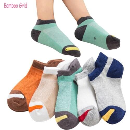 10 Pieces = 5 pairs / lot Kids Socks Spring,Summer Cotton Fashion Breathable Mesh Spring,Summer1-10 Year Boys Girls Boat Socks