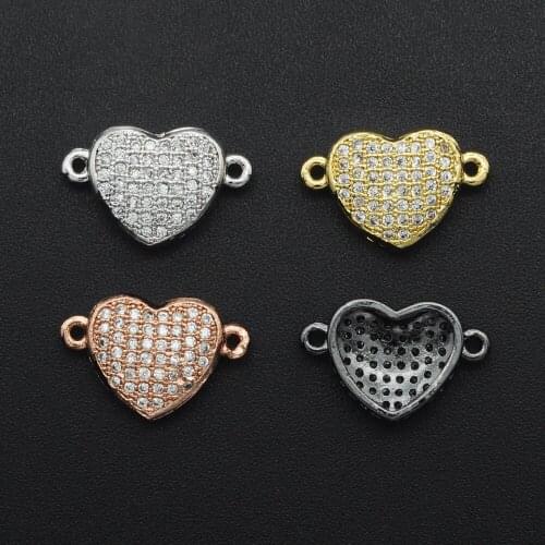 11x16mm 100% CZ Zircon DIY Jewelry Heart Connectors Charm Wholesale Factory Sale Jewellery Connector OEM Order Accepted