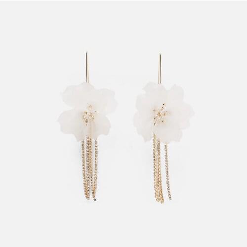 2020 ZA Earrings Women Trendy White Flower Crystal Tassel ZA Drop Earrings Indian Wedding Long Dangle Earring Jewelry Accessory