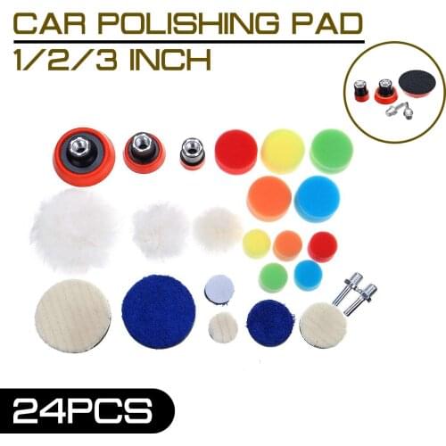 24Pcs/Set Car Polishing Pad 1/2/3 inch Buffing Waxing Sponge Boat Car Polish Buffer Drill Wheel Polisher Removes Scratches