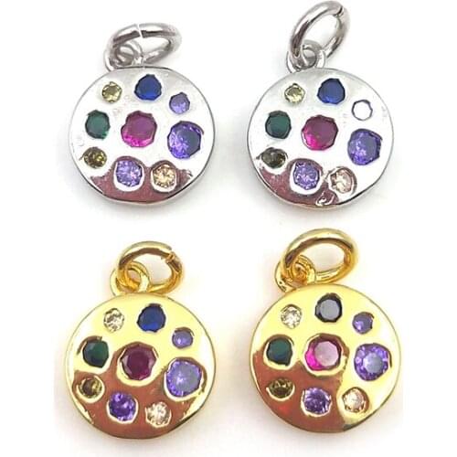 5pcs Round Pendant Necklaces For Women Rainbow Zirconia Charm Micro Pave Colorful Gold Silver Brass Painters Jewelry Supplies