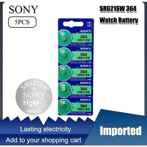 5pcs/lot RETAIL LONG LASTING 364 SR621SW V364 SR60 SR621 AG1 Watch Battery Button Coin Cell MADE IN JAPAN 100% Original Brand