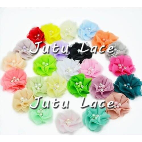 60 pcs/lot ,2'' chiffon flower with Pearl, mini chiffon flower with rhinestone apparel hair fashion accessories tie