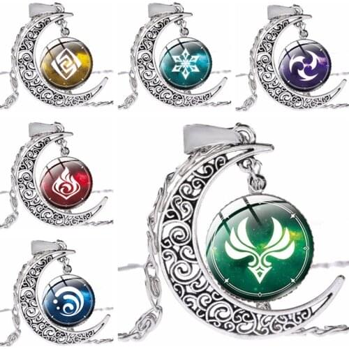 Anime Game Genshin Impact Necklace Cosplay Key Chain 7 Element Weapons Eye of God Accessories Kids Toys Gifts Jewelry