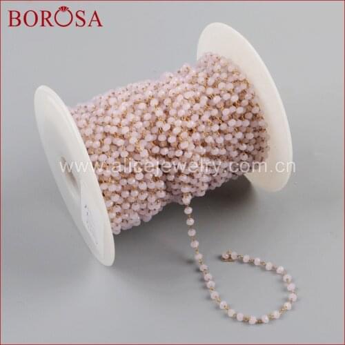 BOROSA 5Meters 3mm Pink Glass Beads Chains for Necklace,High Quality Fashion Rosary Chain Jewelry Making JT177