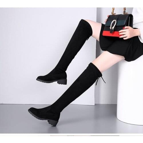 Size 35-40 Winter Over The Knee Boots Female Elastic Fabric Thigh High Woman Sexy Long Shoes Female Boot warm JXX87