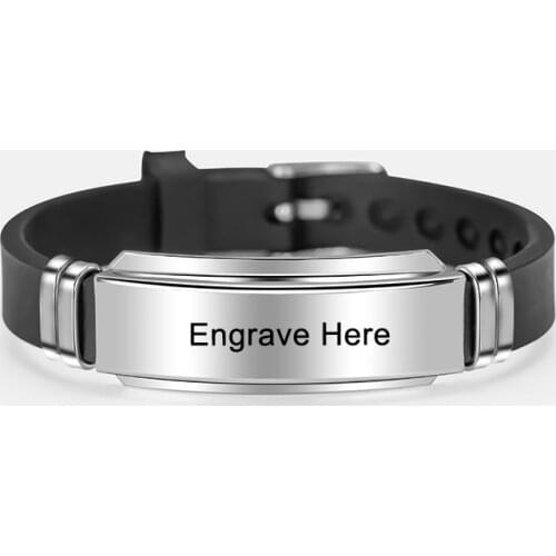 Personalized Engraved Name Letter Logo Bracelet Stainless Steel Silicone Bracelets Bangles For Men Women Custom Jewelry