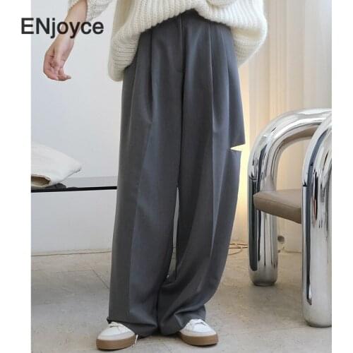 Vintage Ripped Drape Suit Pants Women Korean Fashion High Waist Pants Office Ladies Loose Wide Leg Straight Trousers Spring Fall