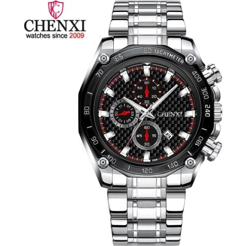 CHENXI Luxury Brand Mens Watch Business Stainless Steel Calendar Wristwatch Fashion Big Dial Quartz Male Clock Sport Watch Men
