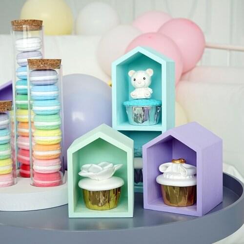 Dessert table decoration cup cake display stand color small house cake stand childrens room soft decoration shooting props
