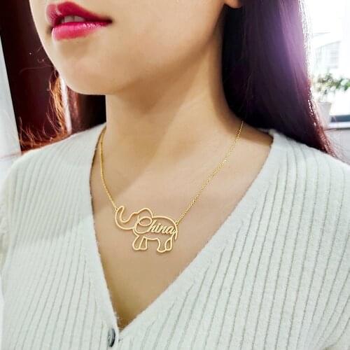 2020 DODOAI Custom Name Necklace Personalized Stainless Steel Choker for Women Lovers Elephant Pendant Nameplate Gothic Jewelry