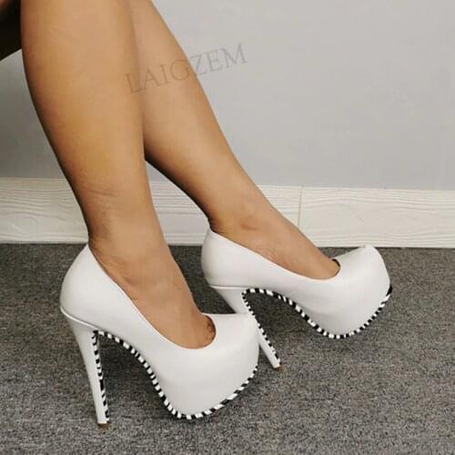 DOHBANER Women Platform Heels Pumps Round Toe Heels Thin High Zebra Bottom Zapatillas Prom Party Shoes Woman Size 41 45 46 52
