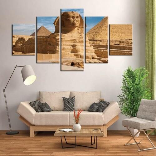 Egypt Famous Pyramid And Sphinx Modular HD Printed 5 Panels Posters Canvas Painting Wall Picture for Living Room