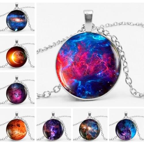 HOT!Charming Nebula Necklace Galaxy Space Glass Cabochon Pendant Solar System Jewelry Space Universe Necklace Milky Way Jewelry
