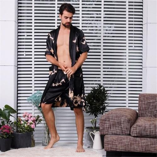 Plus size bathrobe mens rayon short-sleeved dragon pattern robe summer thin sexy pajamas wedding robe pijama men kimono 2020