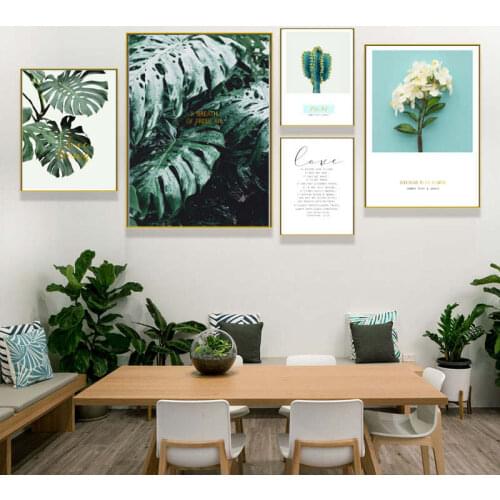 Watercolor Green Plants Leaf and Flower Canvas Paintings Nordic Scandinavian Office Wall Art Poster for Living Room Home Décor