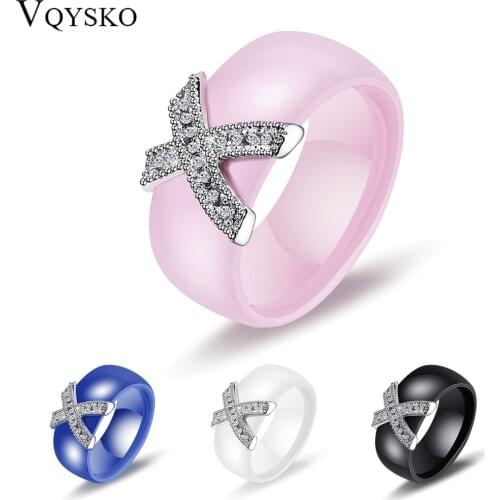Fashion Jewelry Women Ring With AAA Crystal 8 mm X Cross Ceramic Rings For Women Wedding Party Accessories Gift Design