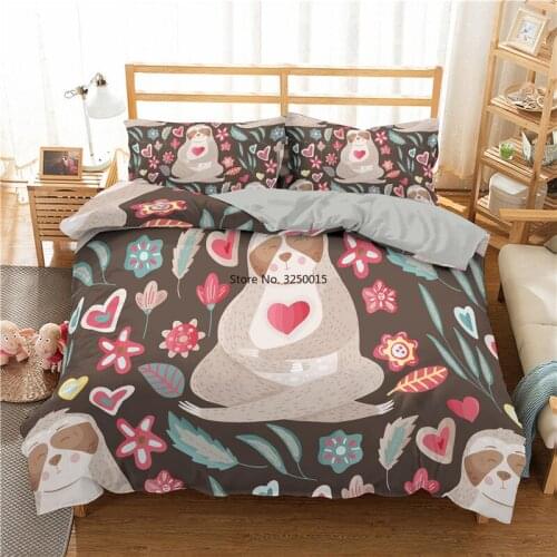 Cartoon Bedding 3D Sloth Printed Duvet Cover Set 2/3pc Bedclothes with Pillowcase Bedspreads for Childrens Room Decoration