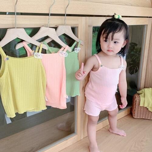Kids Girls Clothing Sets Summer New Style Baby Girls Sleeveless Sling Vest Tops +Shorts 2Pcs Children Modal Cotton Clothes Suits