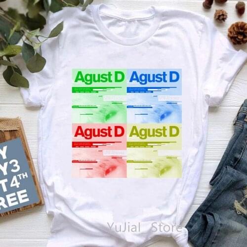 Summer Tops T-Shirt Women Watercolor Agust D Graphic Tee Shirt Femme Korean Style Clothes Kpop Tshirt Female White T Shirt