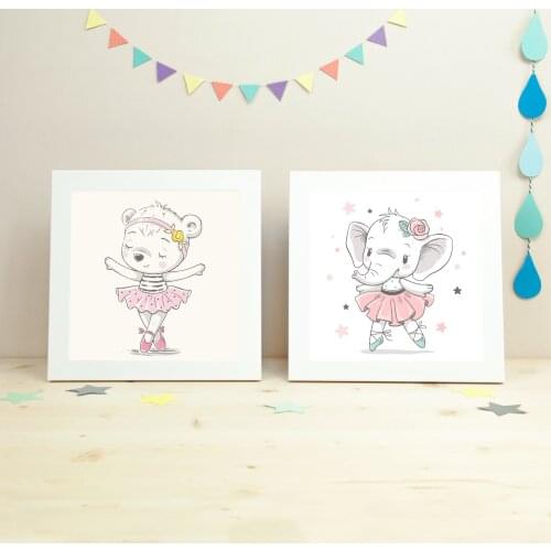 Cute Bear Ballerina Dancing Nursery Wall Art Canvas Painting Cartoon Elephant Nordic Posters and Prints Pictures Baby Room Decor
