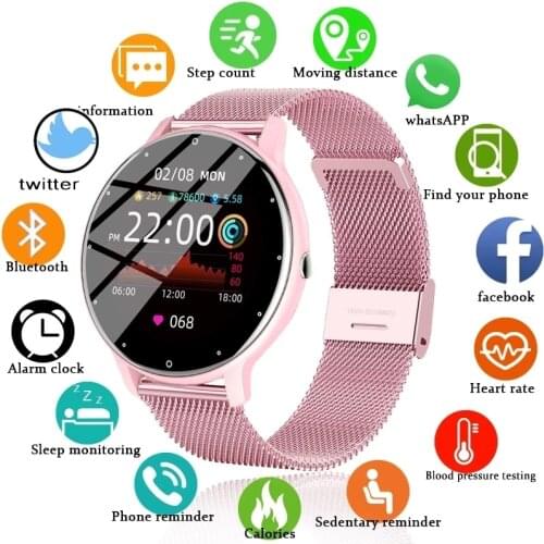 2021 Fashion Smart Watch Womens Heart Rate Monitoring IP67 Waterproof Sports Watch Men and Women Waterproof Smartwatch Ladies