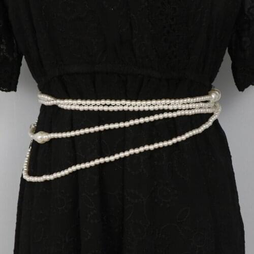 Fashion Multi-layers Pearl Waist belt For Women Long Adjustable Waistband Necklace Jewelry Ladies Wedding Dress Pearl Sashes New