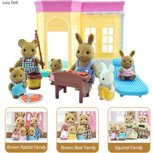 Forest Family Bunny Picnic Set 1/12 BBQ Miniature Flower Pot Panda Squirrel Animal Doll Play House Girl DIY House Gift