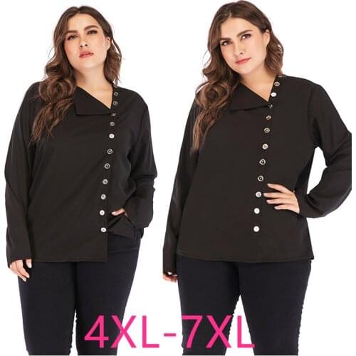 New 2021 spring autumn plus size tops for women large blouse long sleeve casual loose black button V neck shirt 4XL 5XL 6XL 7XL