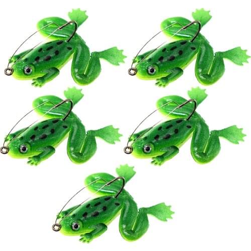 5pcs Lifelike 3D Eyes Topwater Frog Fishing Lures Bass Soft Baits with Hook 6cm 5g