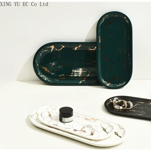 Nordic Light Luxury Gold Line Marble Pattern Ceramic Oval Plate Jewelry Tray Storage Tray Aromatherapy Tray Household Goods