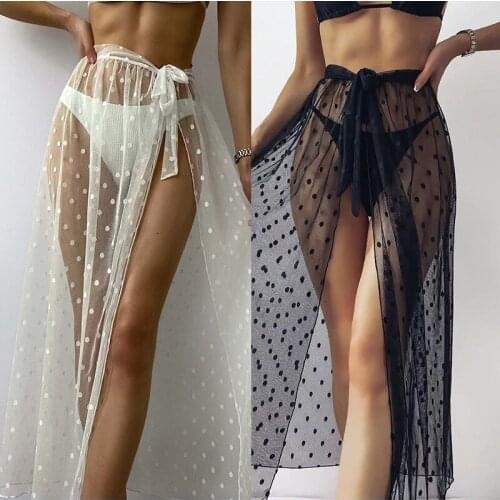 Sexy Sheer Polka Dot Mesh Beach Cover Up Female Cover-ups Bandage Long Beach Dress Beach Wear Beachwear Women Lace Robe