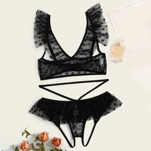 Sexy Lingerie Set Mesh Transparent Women Underwear Set Strap Bra Crotchless Brief Sets Sensual Lingerie Women Sexy Underwear Hot