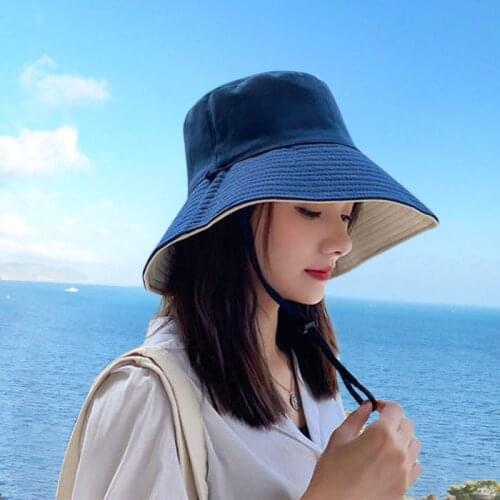 Summer Sun Hat Foldable Bucket Hat for Women Outdoor Sunscreen Cotton Fishing Hunting Cap Anti-UV Wide Brim Bucket Sun Hat