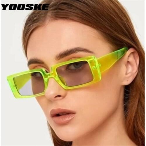 YOOSKE Vintage Sunglasses Women Rectangle Frame Transparent Brand Designer Retro Sun Glasses Unisex Square Green Eyewear UV400