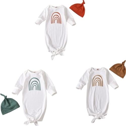 0-6M Infant Sleeping Bag Set Summer Autumn Baby Girls Boys Sweet Cartoon Rainbow Printing Sleeping Sack + Solid Color Hat