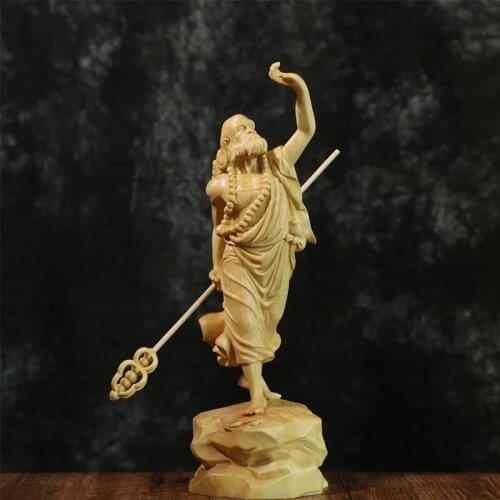 Boxwood 20cm Dharma Wood Carving Zen Buddha Statue Master Feng Shui Sculpture Home Decor