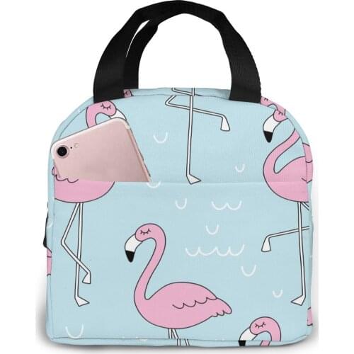 Pink Flamingo Pattern Lunch Bag Portable Insulated Thermal Cooler Bento Lunch Box Tote Picnic Storage Bag Pouch