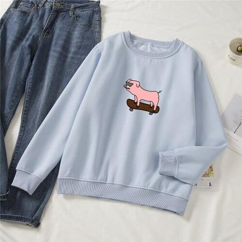 Skateboard Pig Printed Hoodies Women Thick Warm Hooded Pullover Harajuku Kawaii Oversized Sweatshirt Womens Korean Streetwear