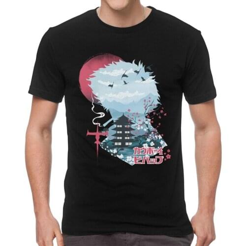 Ukiyo E Space Cowboy Bebop T Shirt Mens Cotton Print T-shirt Graphic Tshirt Short Sleeve Spike Spiegel Tee Top
