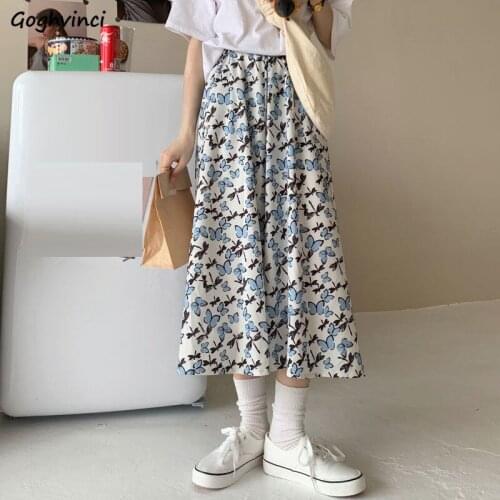 A-line High Waist Skirts Women Butterfly Printed Summer All-match Colorful Comfortable Tie Dye Female Leisure Chic Midi Skirt