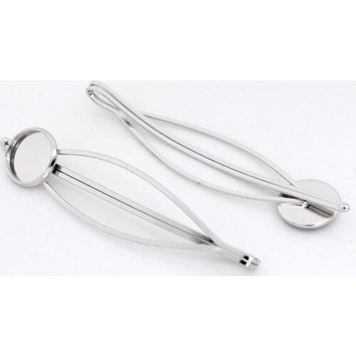 New Style 12mm 10pcs High Quality Classic Rhodium Plated Copper Material Hairpin Hair Clips Hairpin Base Setting Cabochon Cameo