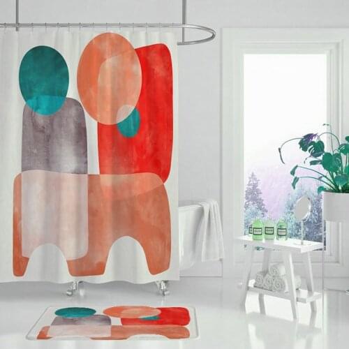 Geometric wave shower curtain, trendy plant shower curtain, shower curtain set with waterproof fabric for bathroom decoration