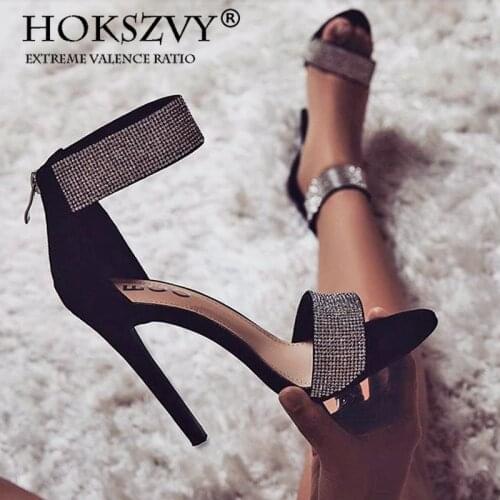 HOKSZVY 2021 Summer Womens Sexy Crystal Heels Sandals for Women Ladies Shoes Shiny Sexy Club Heels Sandals Women 35-43 ZL-B749