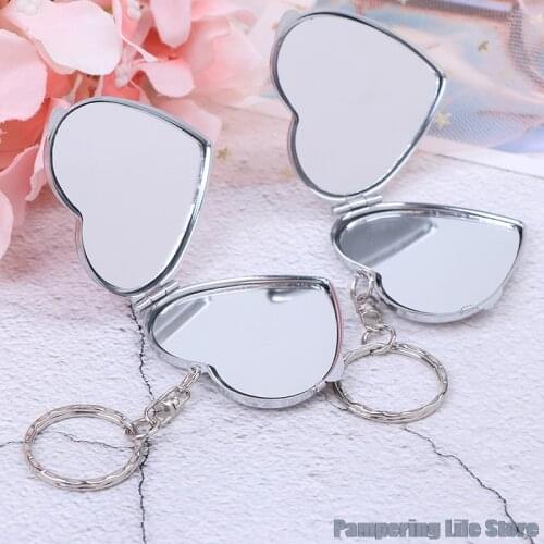 1PCS Mini Two-side Folding Make Up Mirror Portable Makeup Compact Key Chain Pocket Mirror Women Cosmetic Mirrors Key Ring