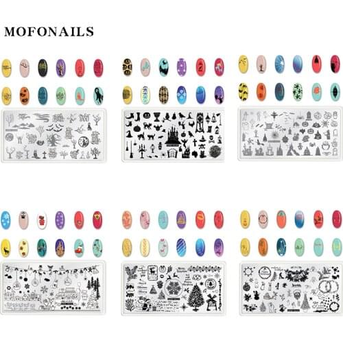 1pcs Nails Stamping Template Halloween Christmas Collection Stencil Stamp Template 6x12cm Rectangle Polish Image Templates Tools