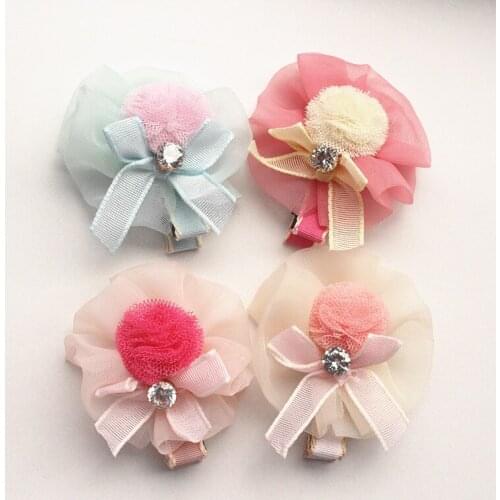 10PCS/LOT New Floral Hair Clip Kids Hair Roll Bowknot Crystal Hairpin Hotsale Pink European Flower Style Flower Hair Barrettes